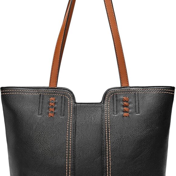 Tote Bag Women Vegan Leather Top Handle Spacious Organizer Zipper - Picture 1 of 6